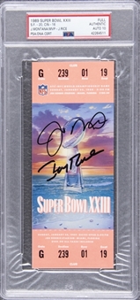 1989 Joe Montana and Jerry Rice Dual Signed Super Bowl XXIII Full Ticket - Jerry Rice Super Bowl MVP (PSA/DNA GEM MT 10)